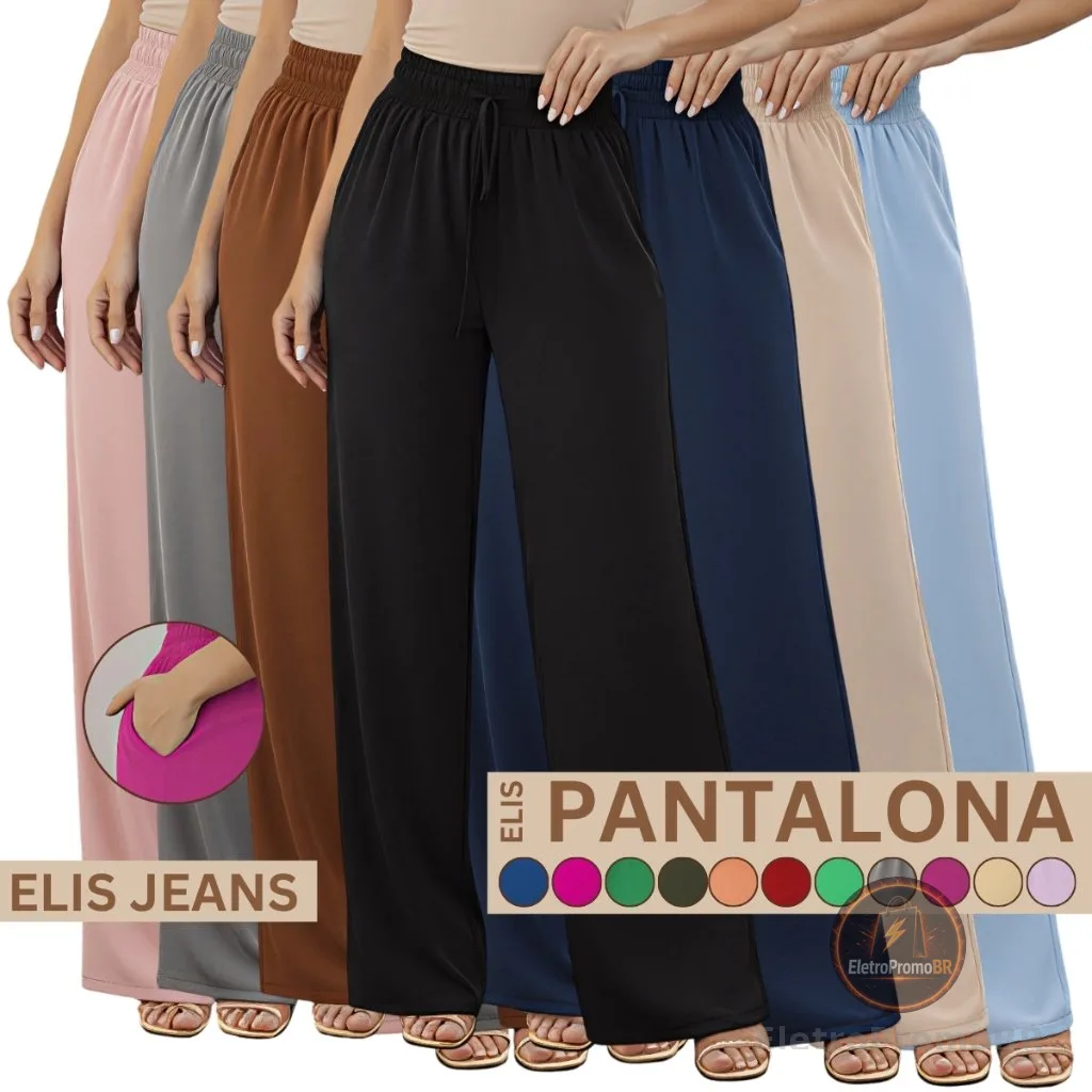 Calça Pantalona Feminina Cintura Alta  Com Bolso Tecido Duna