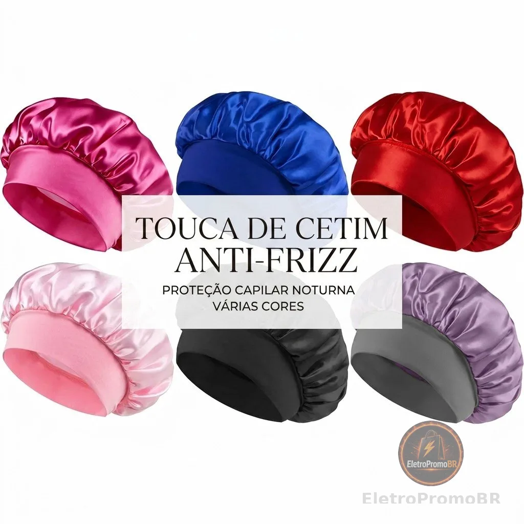 Kit 3 Toucas de Cetim com Faixa Larga Elástica Anti Frizz Para Dormir Protege Cabelo Cacheado Crespo Ondulado