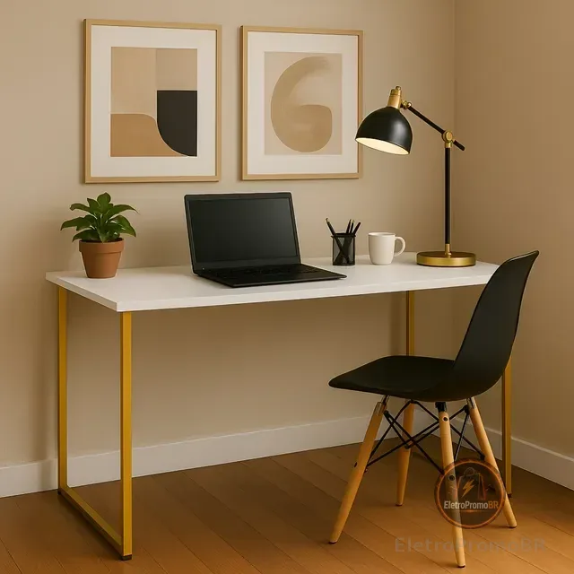 Escrivaninha Industrial 110cm  Mesa Estudo Aparador Pés Aço