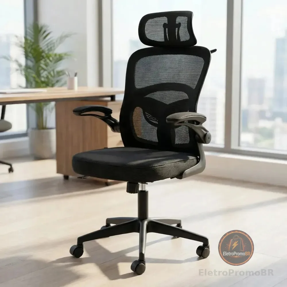 Cadeira de Escritório Vincere Brasil Elegance Graphite II Ergonômica com Apoio Lombar Preta em Malha