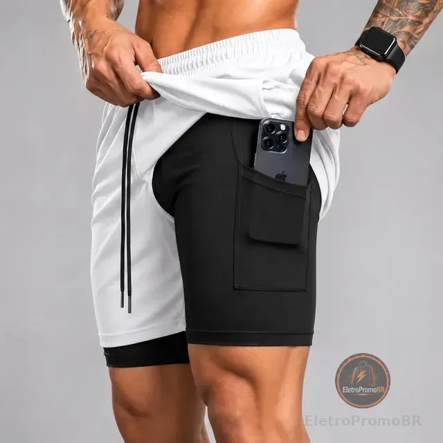 Bermuda 2 Em 1 Short Duplo Masculino Academia Treino Corrida
