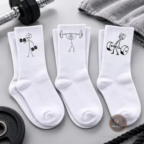Kit 3 Pares Meia Boneco Magr Academia Maromba Treino Corrida Boneco Boneco-magrinho