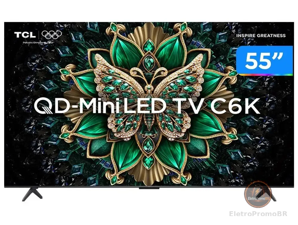 Smart TV 55" TCL 4K UHD MiniLED 55C6K 120Hz Google TV AiPQ Google Assistente 4 HDMI 2 USB