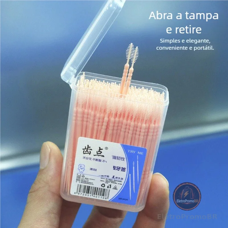 Escova Interdental Descartável 200Pcs - Cabeça Dupla para Higiene Oral e Limpeza Dentária
