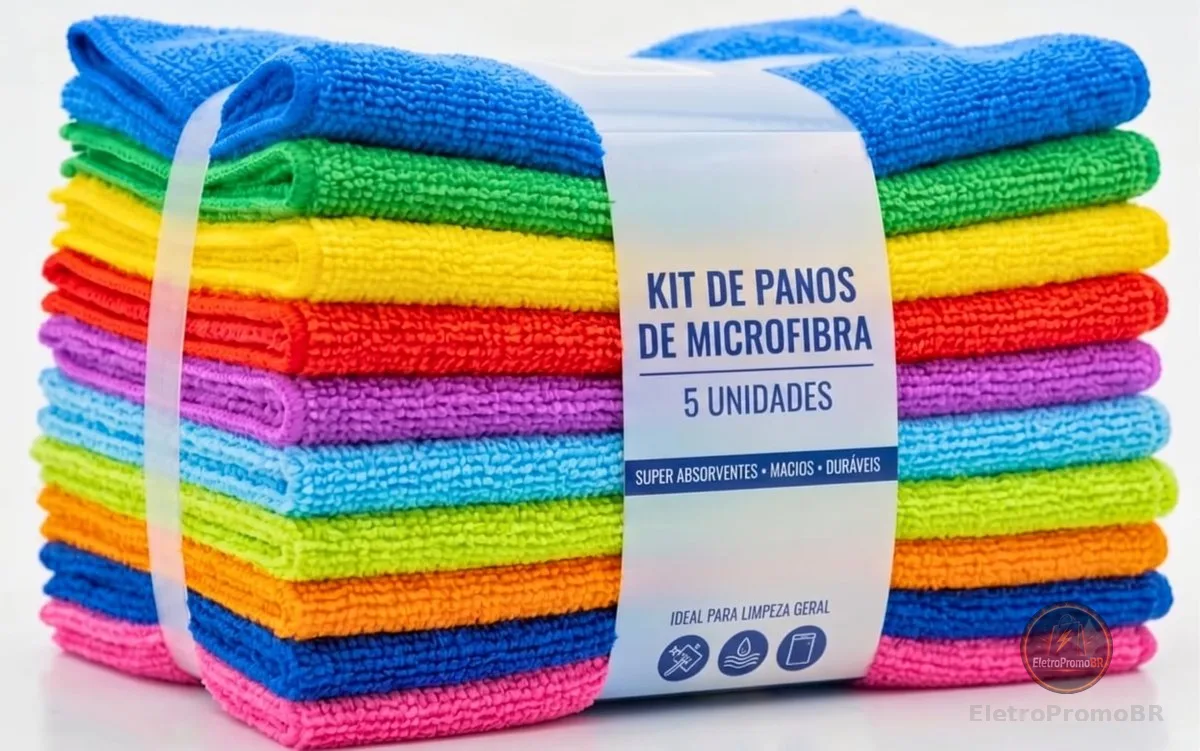 Pano de Microfibra com 5 Unidades Para Limpeza de Pia Vidros Casa e Carro(Automóvel) Anti-risco, 25x25cm Cores Diversas