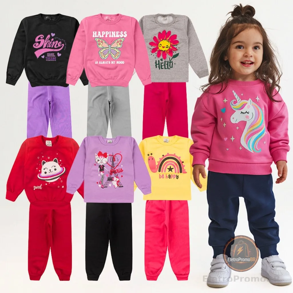 Kit 6 Peças Conjunto Moletom Infantil Menina 1 ao 14 Feminino Inverno Manga Longa Pronta Entrega