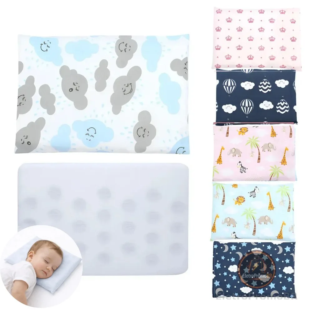 Travesseiro Antissufocante para Bebê + Fronha Estampada 100% Algodão