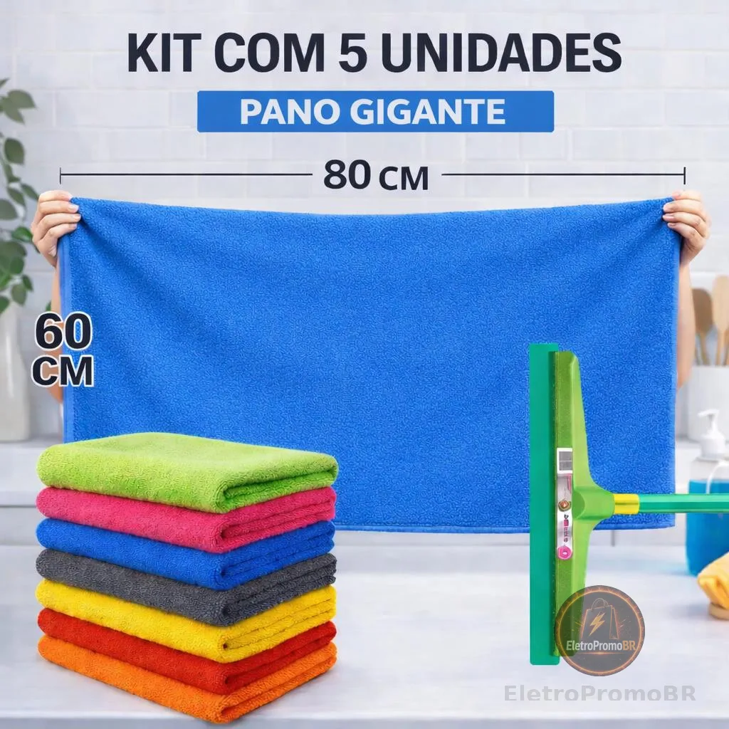 Kit 5 Panos de Chão Gigante de Microfibra Multiuso Grande Automotivo Limpeza Casa Vidros Qualidade!!
