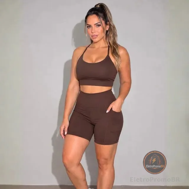 Conjunto Academia Top E Bermuda Com Bolso Zero Transparência