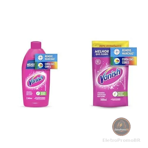 Kit Vanish Multiuso Tira Manchas Líquido para Roupas Coloridas 500ml + Refil 500ml