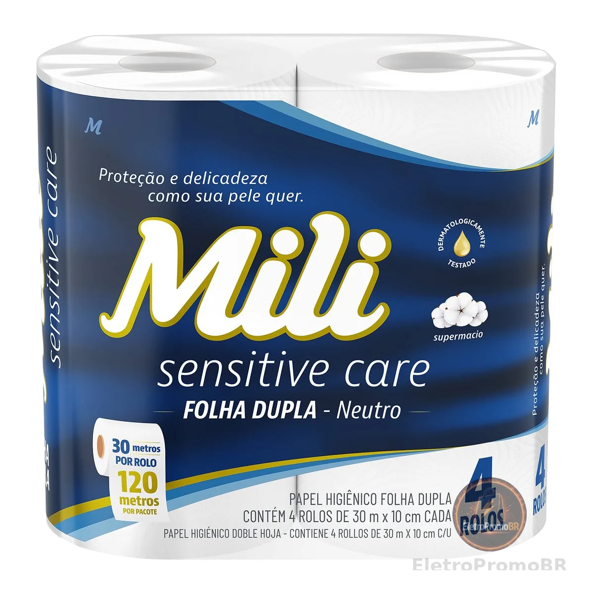 Mili Papel Higiênico Sensitive Care 30m Folha Dupla Neutro - 4 rolos