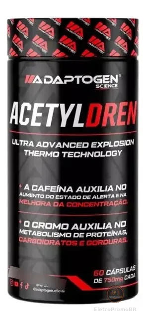 Termogênico 60 Cápsulas Acetyldren Adaptogen Sem Sabor