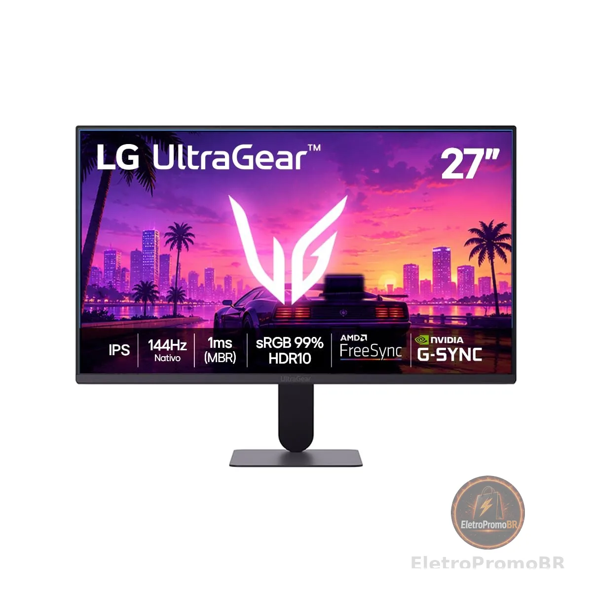 LG UltraGear Monitor Gamer 27" IPS, 144Hz Nativo, 1ms (MBR), Full HD (1920x1080), HDR10, NVIDIA G-SYNC, AMD FreeSync, Preto - 27G411B