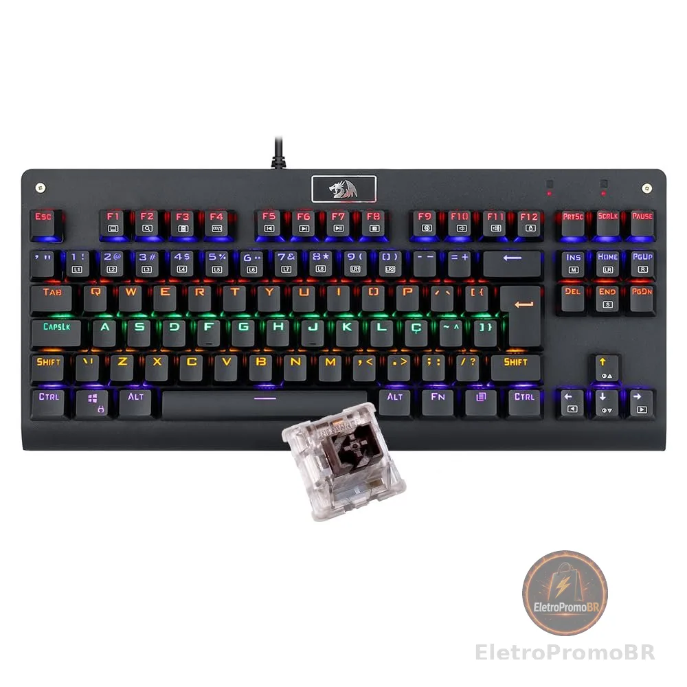 Teclado Mecânico Redragon Dark Avenger Preto Iluminação Rainbow Switch Marrom K568R