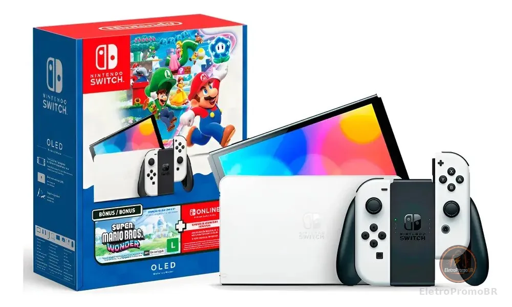 Console Nintendo Switch Oled 64gb Edição Super Mario Bros Wonder 3 Meses Assinatura Online Nintendo Branco