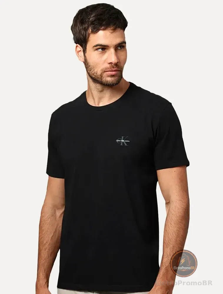 Camiseta Calvin Klein Jeans New Mono Logo Re Issue Preta Preta L/g