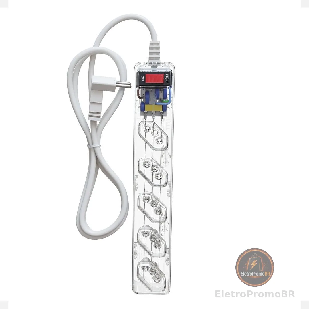 Filtro de Linha CLAMPER iCLAMPER Energia 5, 5 Tomadas, Proteção Contra Surtos Elétricos, 10A, Bivolt, Cabo 1m, Transparente
