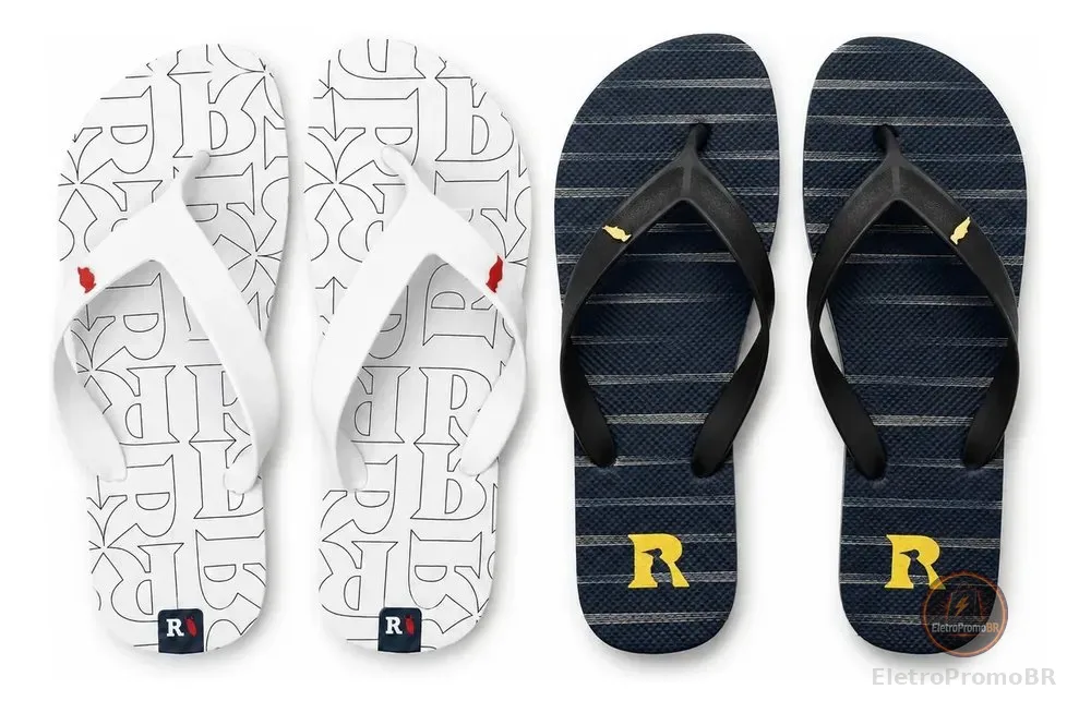Kit 2 Pares Chinelo Masculino Reserva Confortável E Macio Coqueiro E Preto Dourado 41/42