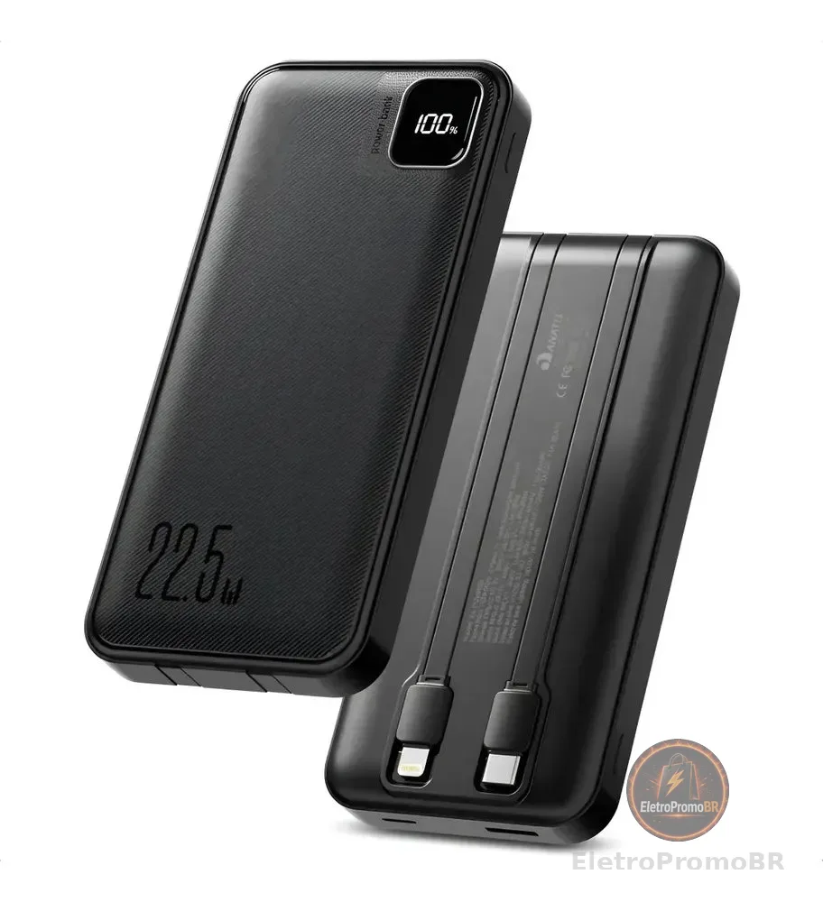 Power Bank 10000 mah Turbo 22.5w Carregador Portátil Display Digital Usb C Universal iPhone Samsung Xiaomi Motorola Audiophile