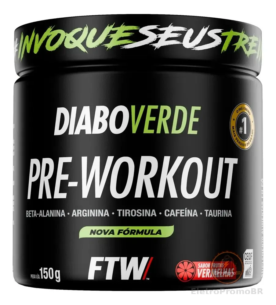Pré Treino Pre Workout DIABO VERDE Pote 150g Sabor Frutas Vermelhas FTW