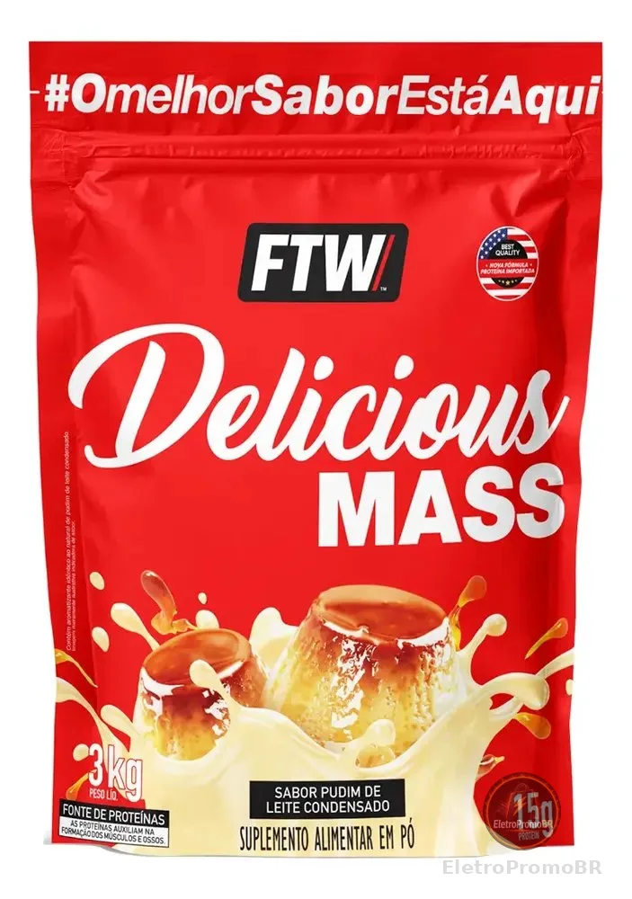 Delicious Mass Hipercalórico Refil 3kg Sabor Pudim de Leite Condensado - FTW