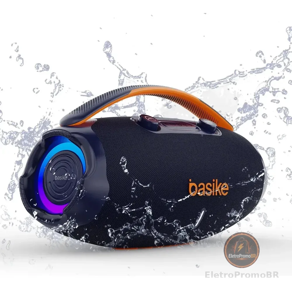 Caixa De Som Basike Ba-RAD207 Edição 80W Rádio FM Bluetooth 5.3 TWS RGB Bass Boost 9000mAh Azul