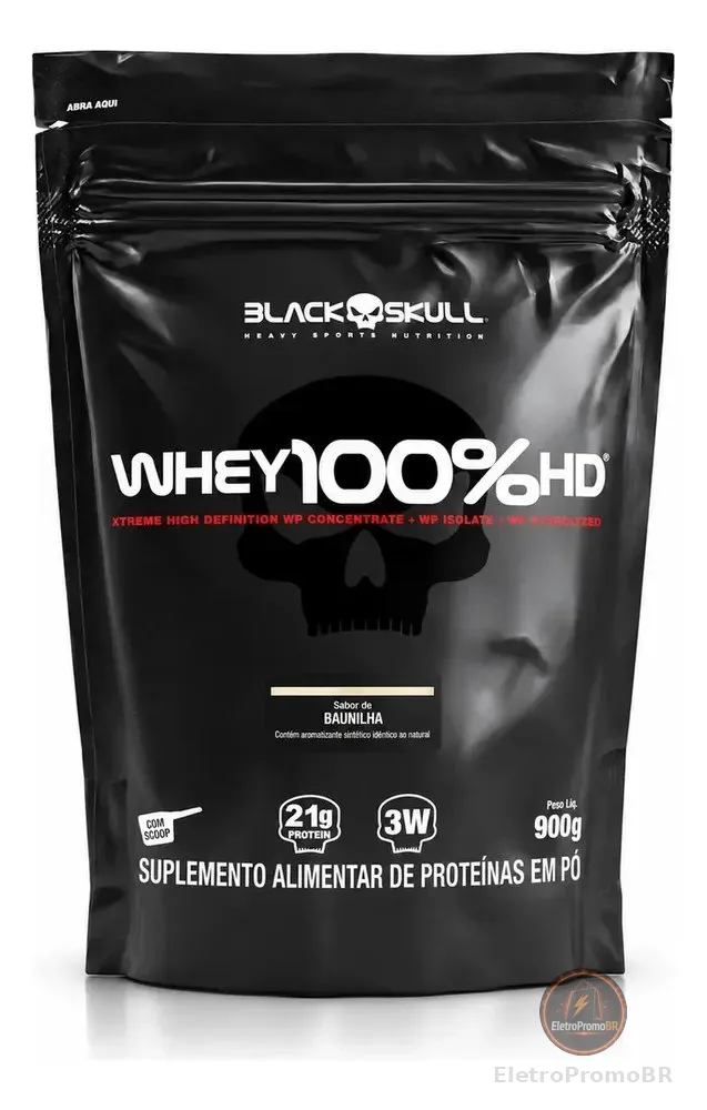 Whey Protein 100% HD Black Skull 900g Baunilha Refil