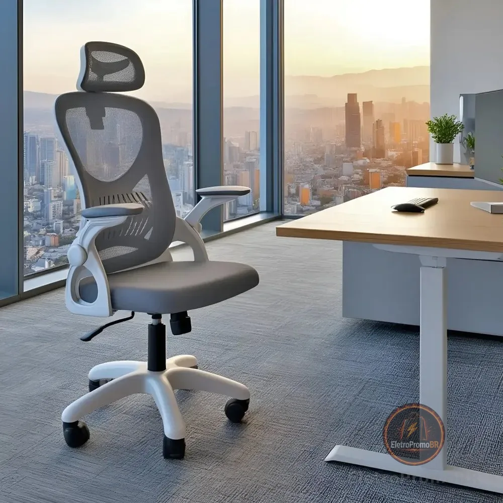Cadeira De Escritório Columbus Presidente Ergonomica Cinza Mesh