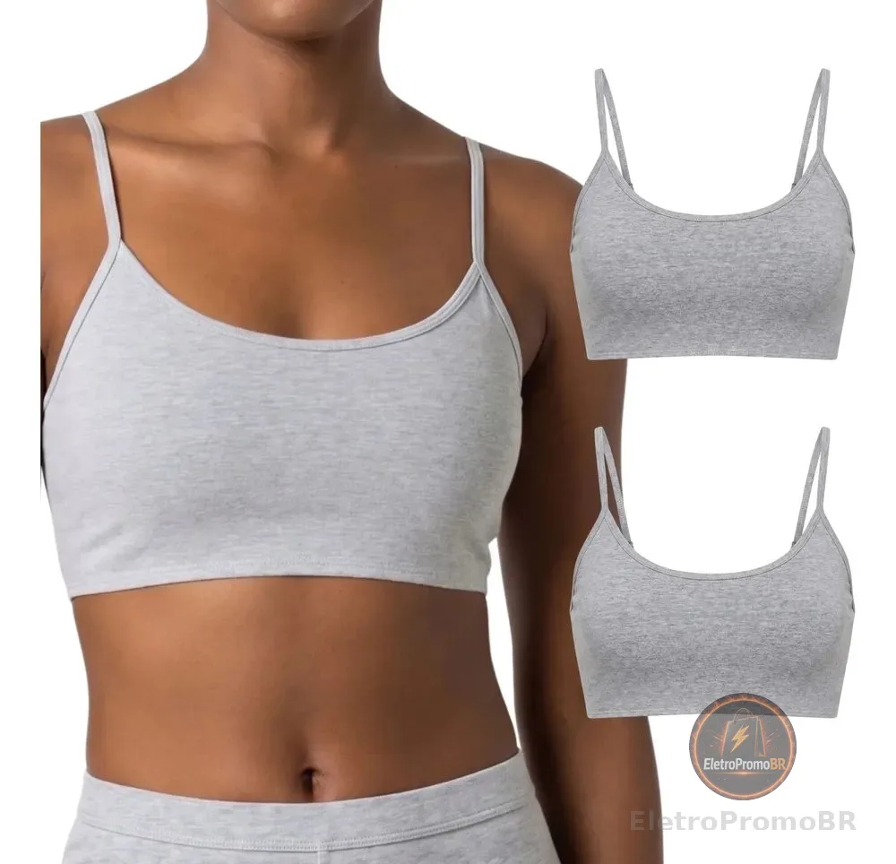 Kit 2 Tops Em Algodão Cotton Soft Trifil Sem Bojo Respirável 2 Cinzas Mescla G