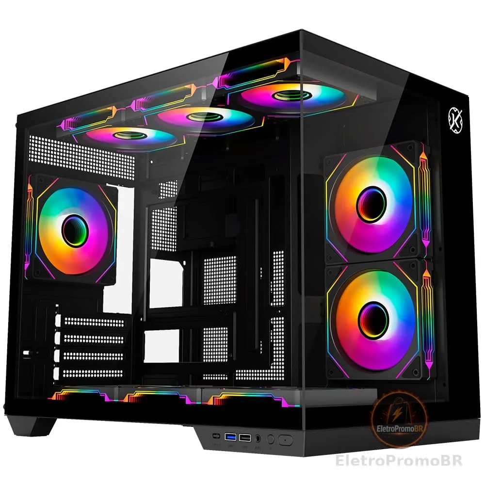 Gabinete Kalkan Saga Preto Aquário Compacto Micro ATX USB 3.0 Sem Fans KLK00043
