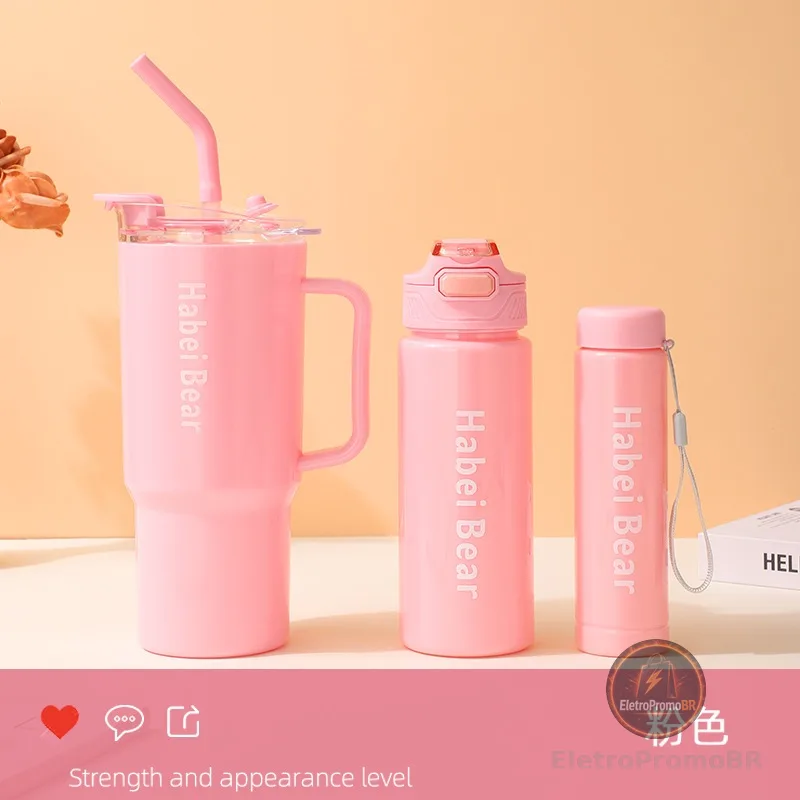 Kit 3 Garrafa Copo Tendência Agua Squeeze Com Adesivos Lembretes beber Agua
