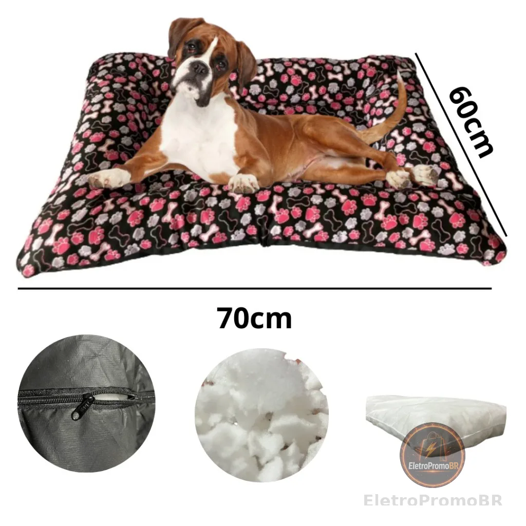 Cama Pet Grande Para Cães e Gatos Colchonete Pet 70x60 Com Zíper Colchonete Fundo Emborrachado