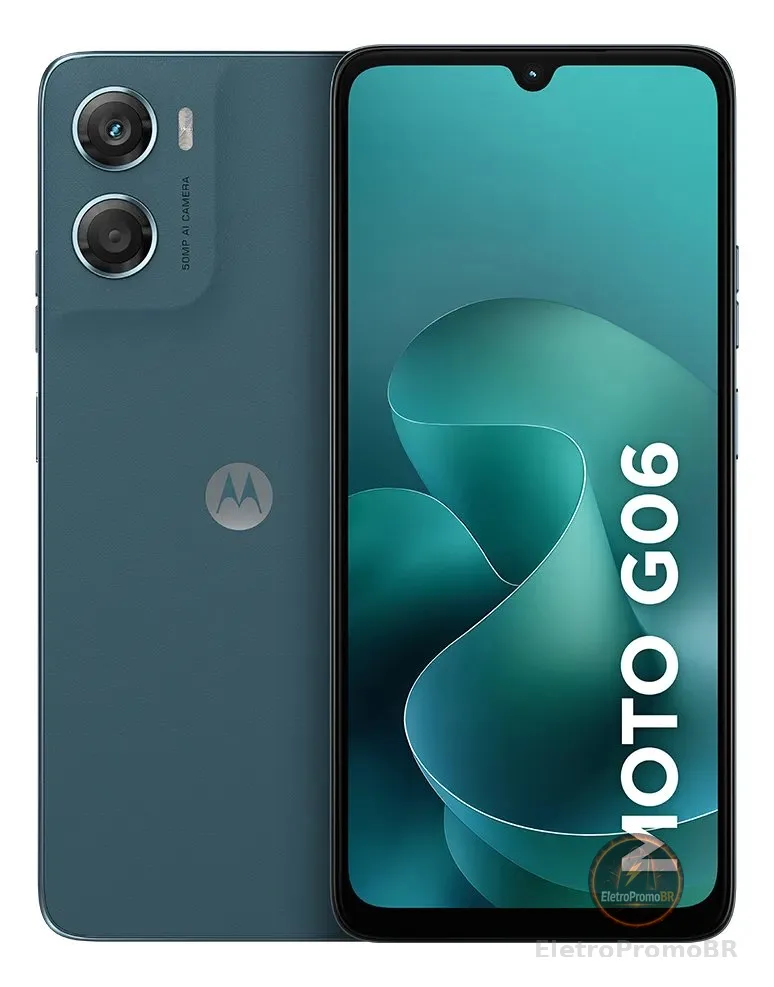 Smartphone Moto G06 Azul 128Gb/4RAm(+8 RAM boost), Câmera 50mp,Bateria 5200mah