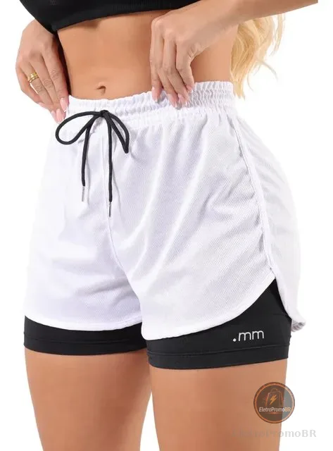 Short Fitnes Duplo 2 1 Bermuda Compressão Academia Feminino