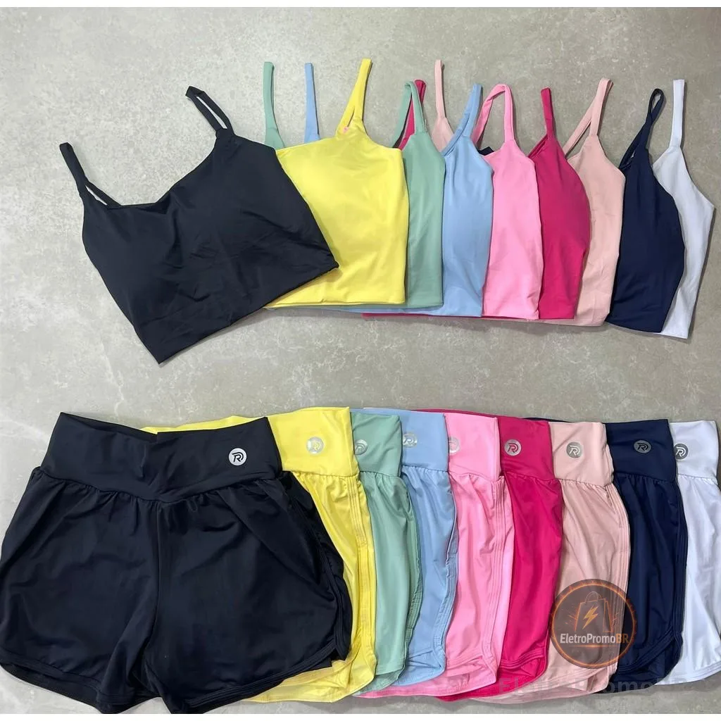 Conjunto Short Duplo+Top Alcinha Com Bojo Para Treinos Esportivos No Geral