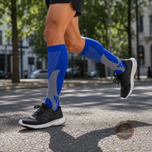 Meia De Compressão Esportiva Cano Alto 3/4 Corrida Ciclismo