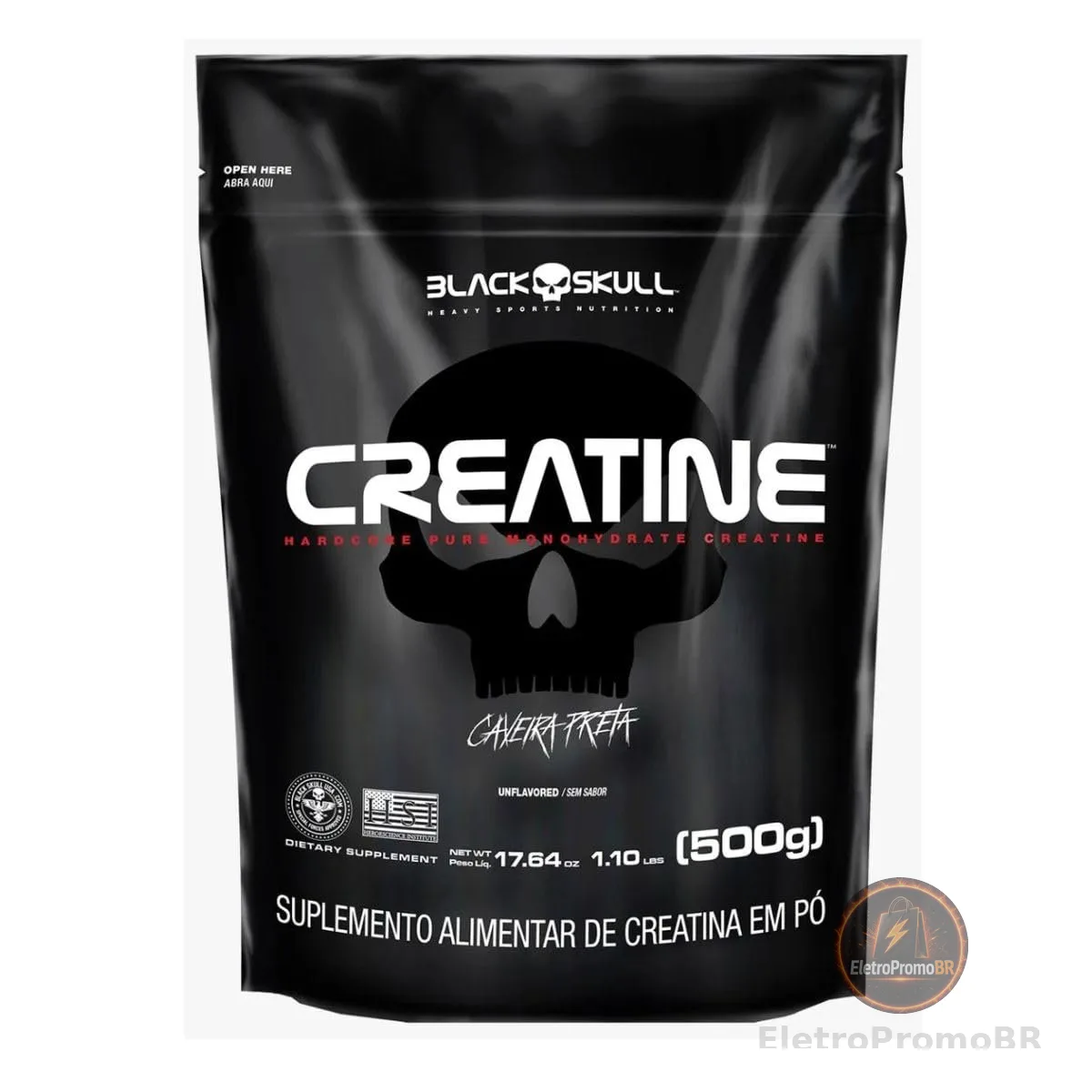 Black Skull Creatina Monohidratada Creatine Refil 500g Sem Sabor