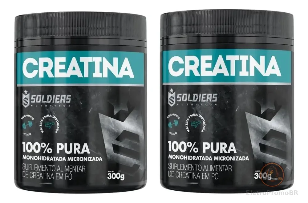 Kit: 2 Creatina Pote 300g 100% Pura Soldiers Nutrition Treino Performance Fortalecimento
