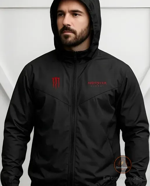 Jaqueta Masculino Corta Vento Red Monster Capuz Bolso Zíper