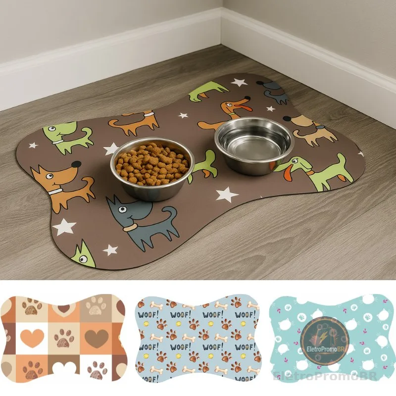 Tapete para Comedouro Pet Antiderrapante - Ossinho - 29cm x 43cm