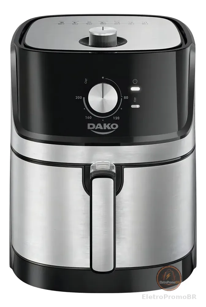 Fritadeira Air Fryer Dako 5 Litros Preto/inox Com Painel Analógico E Potência De 1700w