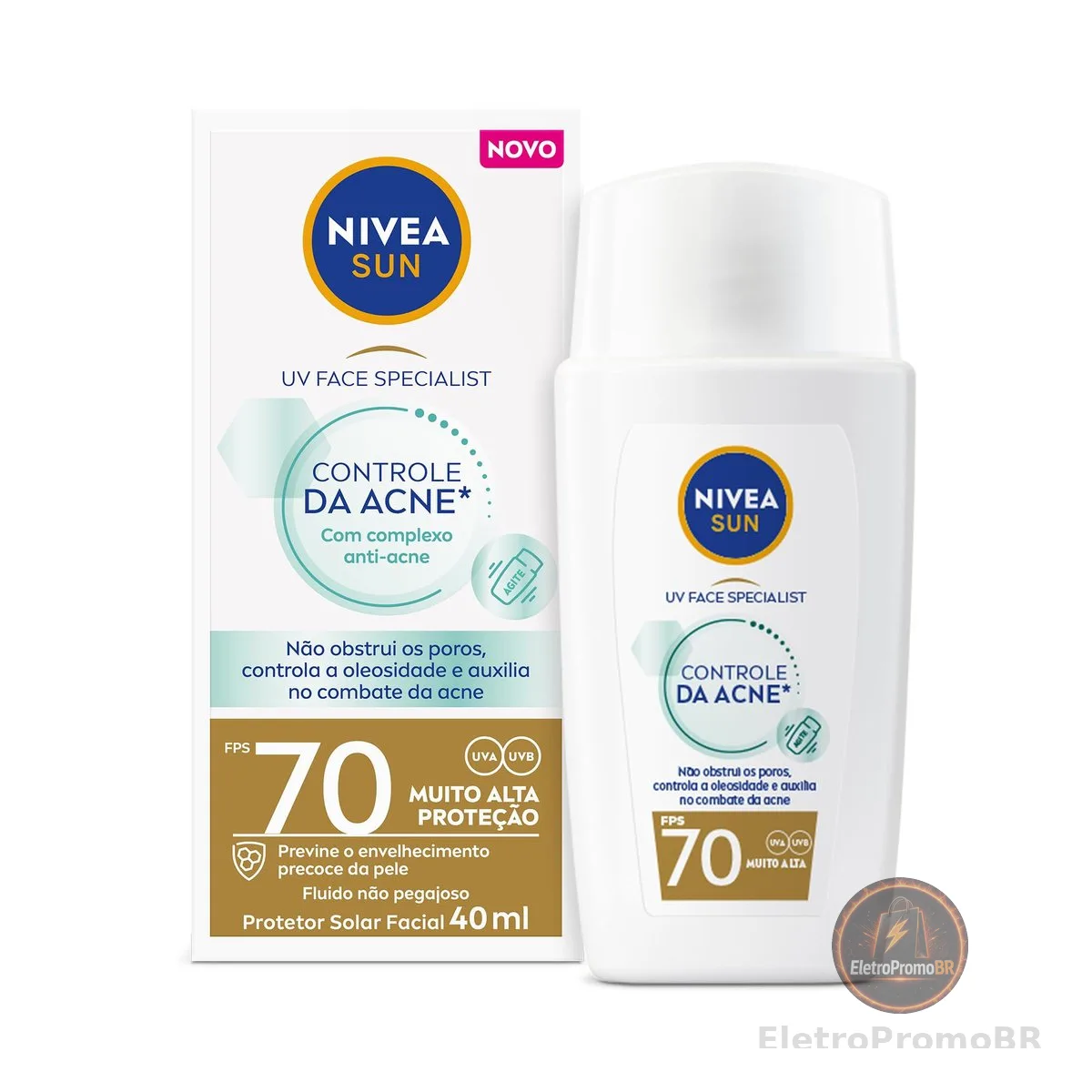NIVEA SUN Protetor Solar Facial Fluido UV Face Specialist Controle da Acne FPS 70 40ml, Muito Alta Proteção UVA/UVB, Reduz Oleosidade, Pele Oleosa e Propensa a Acne