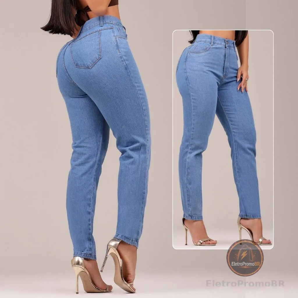 Calça MOM Jeans 100% Algodão Cintura Alta Sem Lycra