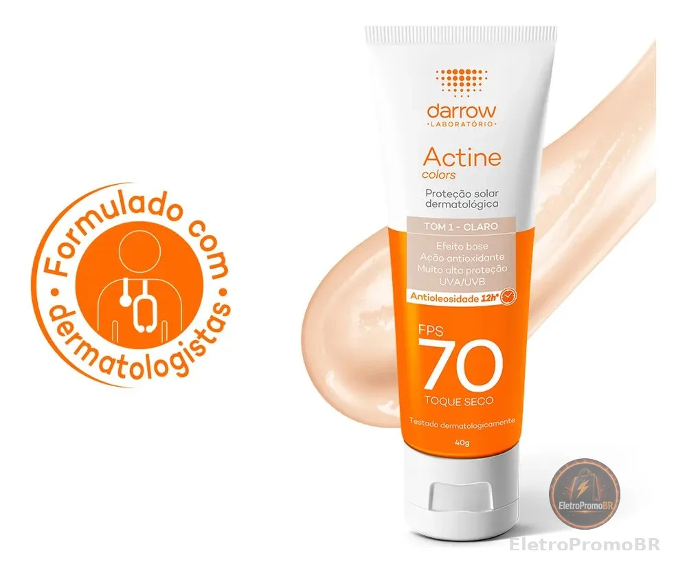 Protetor Solar Facial Dermatológico Darrow Actine Colors Pele Clara FPS70 40g