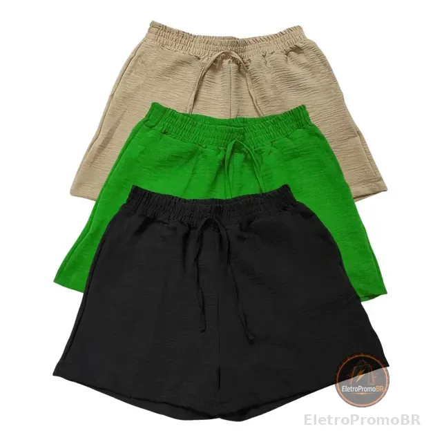 Kit 3 Shorts Feminino Basico Cintura Alta Confortável