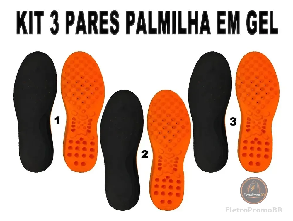 Kit 3 Pares Palmilha De Gel Ortopédica Anatomica Confortável Tamanho Da Palmilha 41