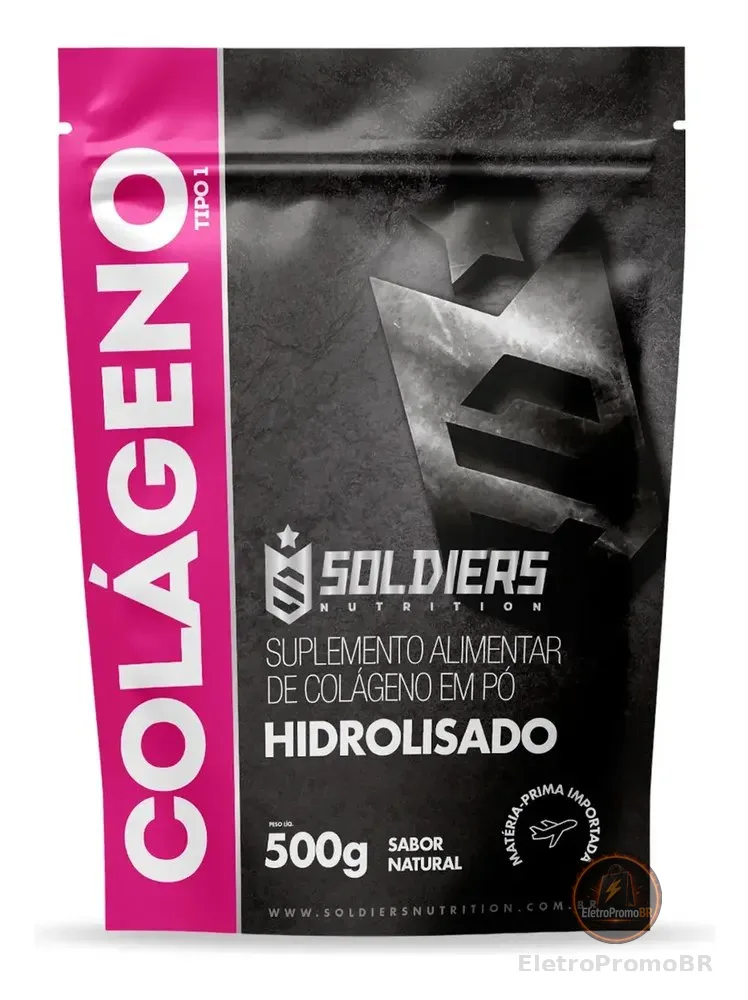 Colágeno Hidrolisado 500g Tipo 1 100% Puro Soldiers Nutrition Pele Articulação