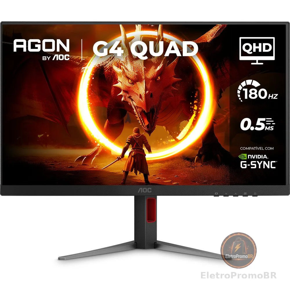 Monitor Gamer AOC AGON QUAD 27" QHD 180Hz 0,5ms IPS HDR10 Base Ajustável Q27G4F
