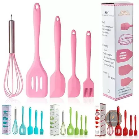 Kit 5 Peças Utensílios de Cozinha Silicone Colher Espátula Fue Espátula Pequena Pincel