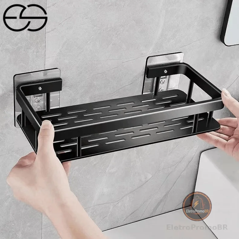 1/2/3 Suporte De Shampoo Preto Organizador Alta qualidade Prateleira De Banheiro Sem Furo Premium-Space Alumínio ES